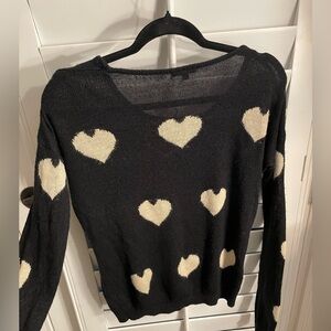 Light Weight Black Sweater with Hearts - Large